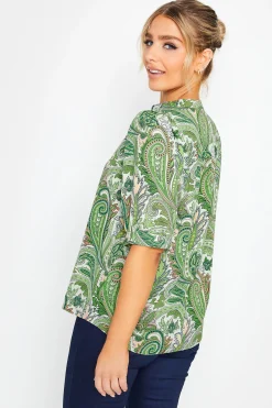 M&Co Womens Green Paisley Print Puff Sleeve Shirt><noscript><img width=