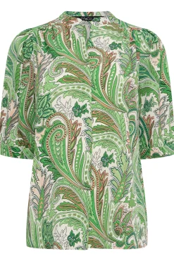 M&Co Womens Green Paisley Print Puff Sleeve Shirt><noscript><img width=