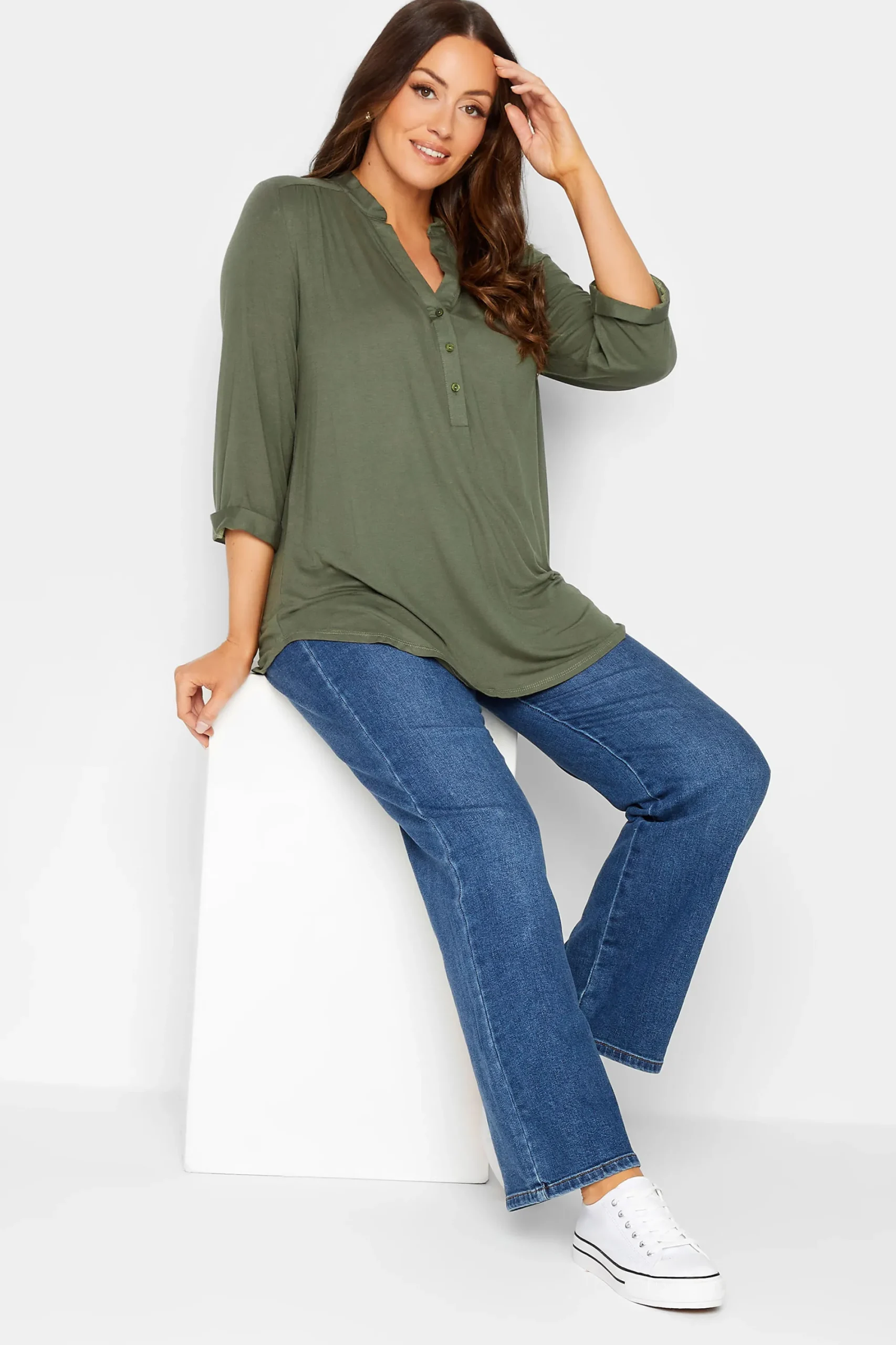 M&Co Womens Green Placket Jersey Shirt>Women Shirts