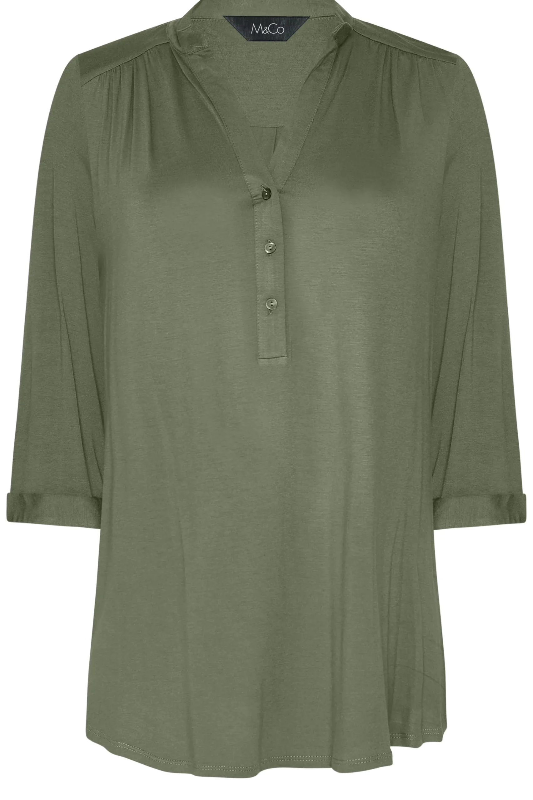 M&Co Womens Green Placket Jersey Shirt>Women Shirts