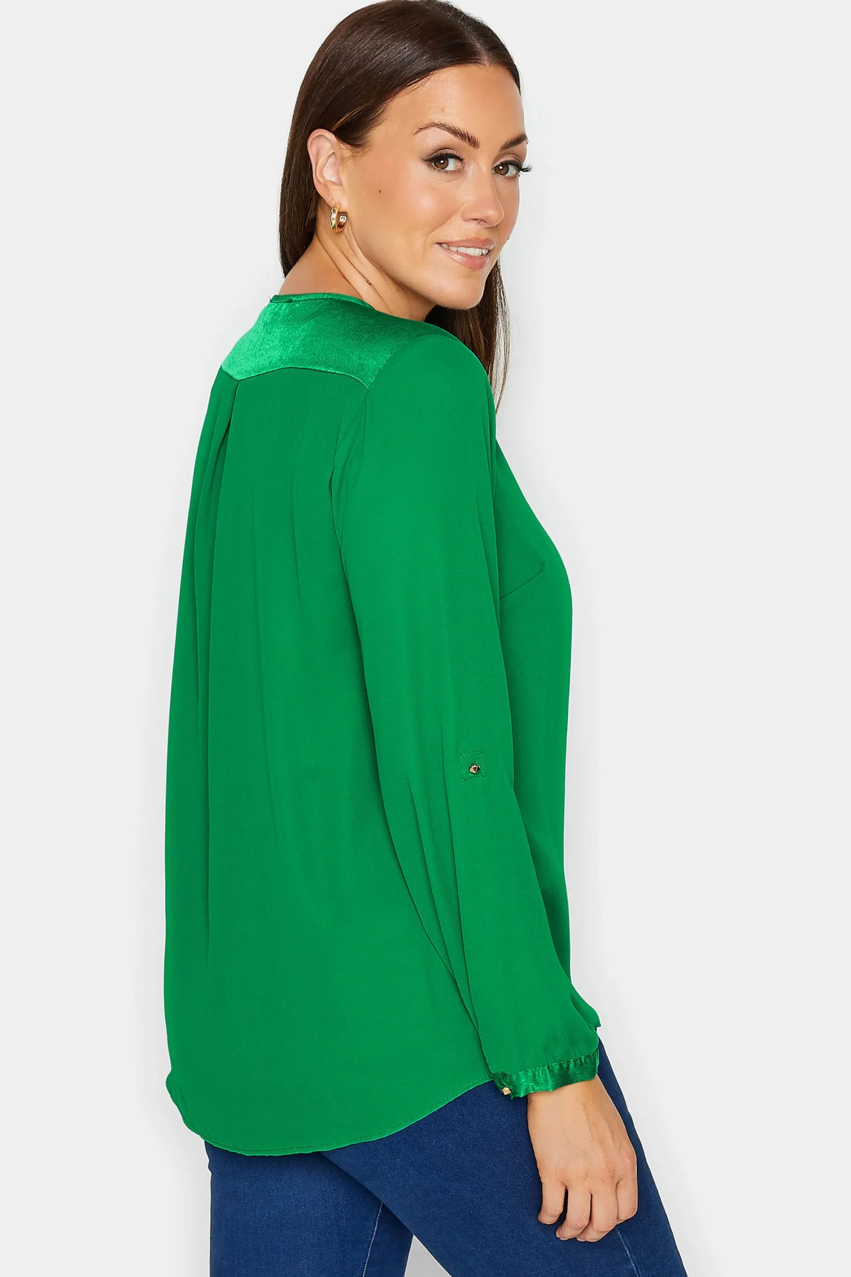 M&Co Womens Green Satin Contrast Panel Shirt>Women Shirts