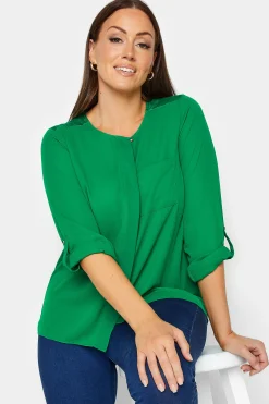 M&Co Womens Green Satin Contrast Panel Shirt><noscript><img width=