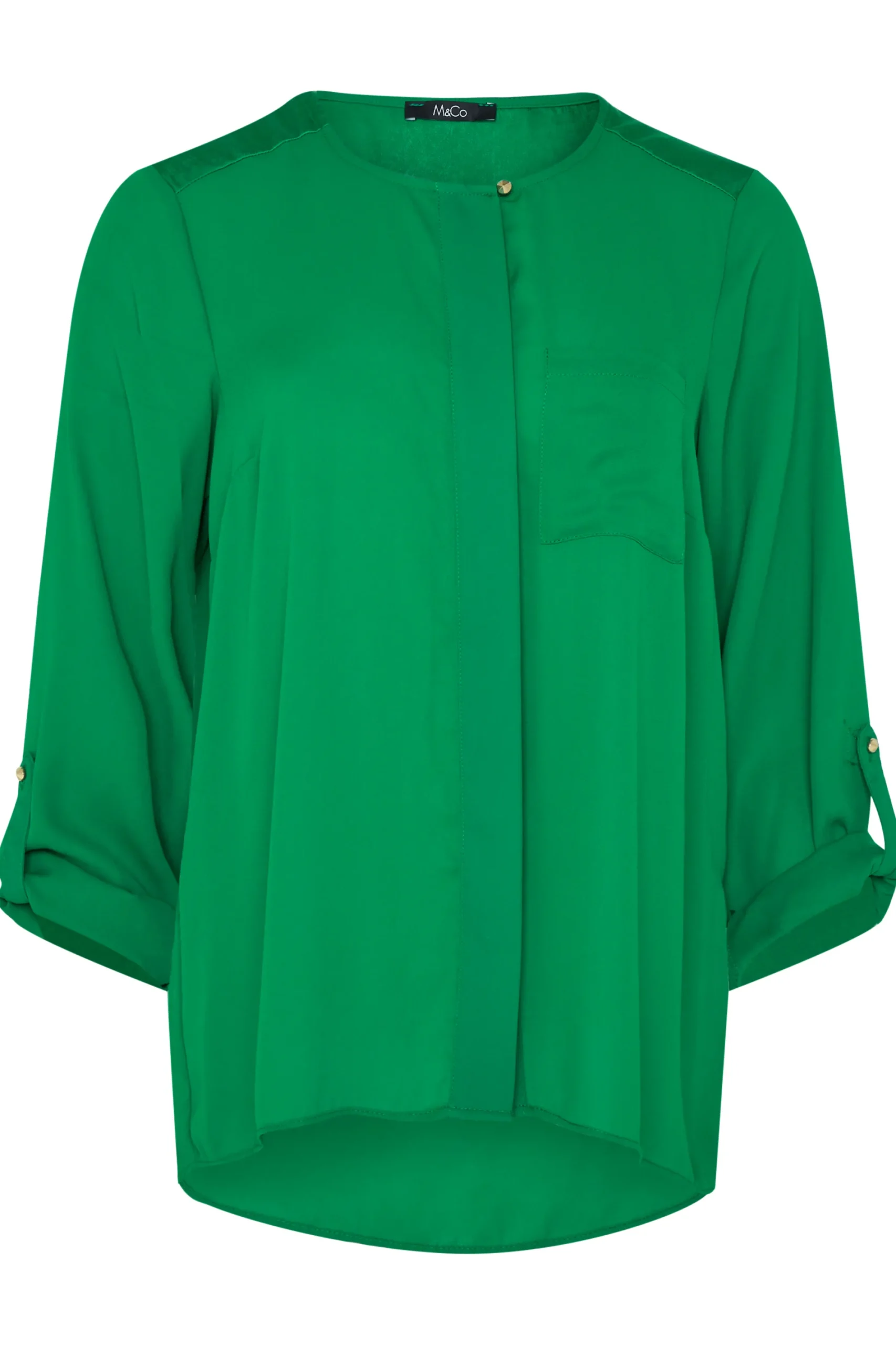 M&Co Womens Green Satin Contrast Panel Shirt>Women Shirts