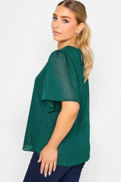 M&Co Womens Green Shimmer Angel Sleeve Blouse>Women Blouses