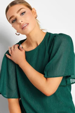 M&Co Womens Green Shimmer Angel Sleeve Blouse><noscript><img width=