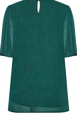 M&Co Womens Green Shimmer Angel Sleeve Blouse><noscript><img width=