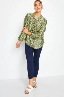 M&Co Womens Green Snake Print Tie Neck Blouse>Women Long Sleeve Tops