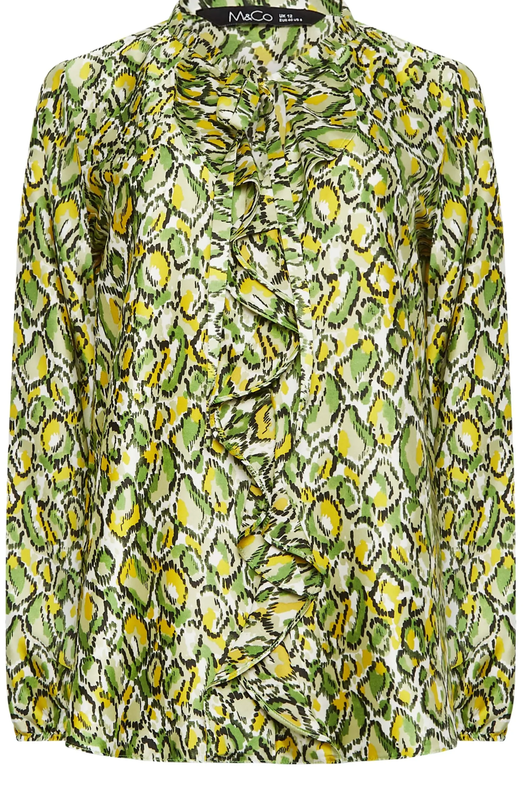 M&Co Womens Green Snake Print Tie Neck Blouse>Women Long Sleeve Tops