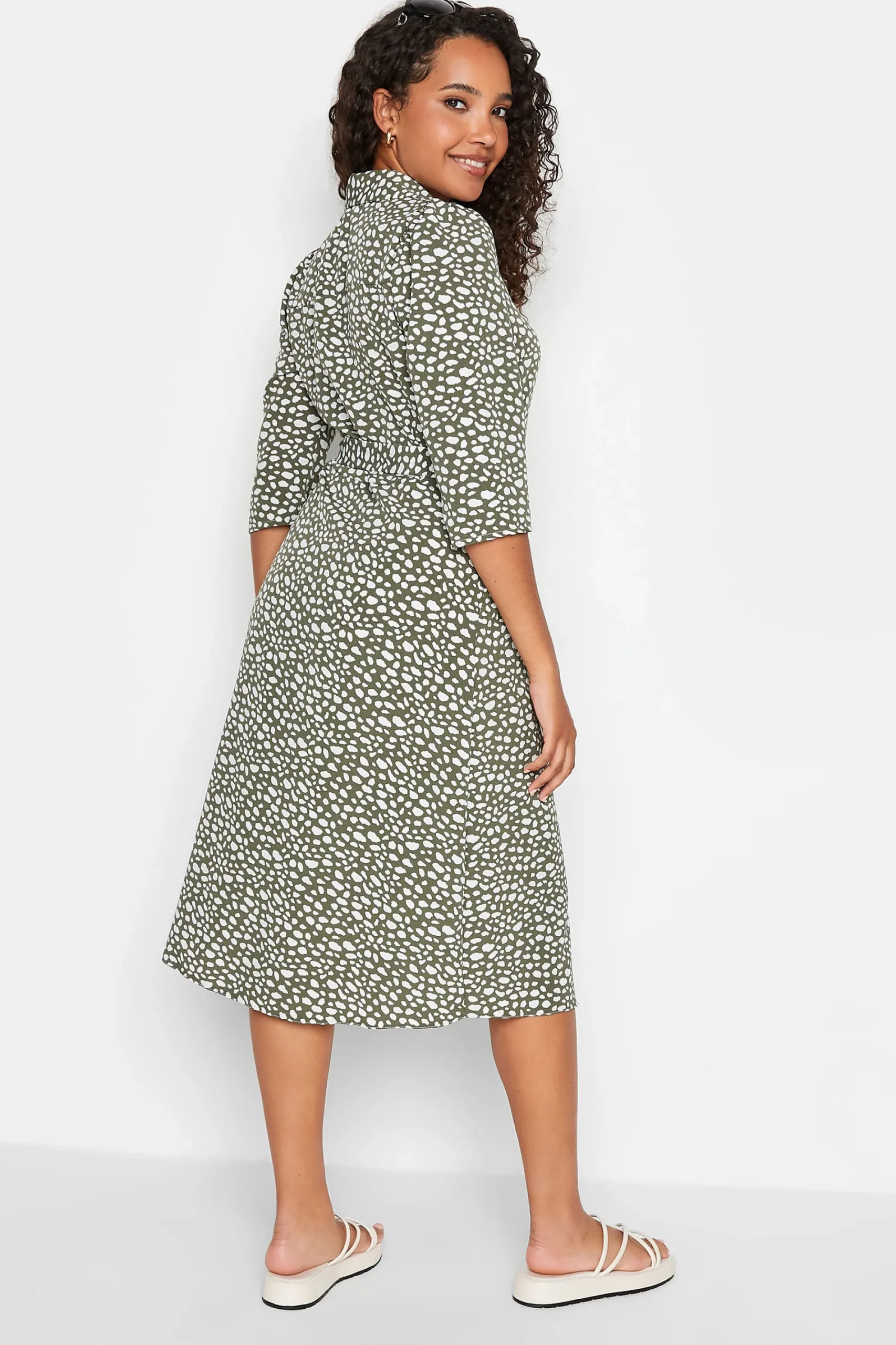 M&Co Womens Green Spot Print Shirt Dress>Women Shirt Dresses