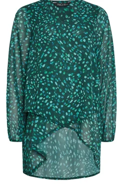 M&Co Womens Green Spot Print Wrap Blouse>Women Long Sleeve Tops