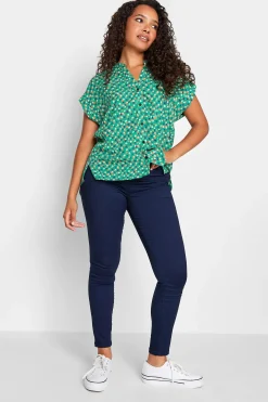 M&Co Womens Green Spot Print V-Neck Blouse>Women Short Sleeve Tops