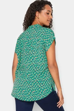 M&Co Womens Green Spot Print V-Neck Blouse><noscript><img width=