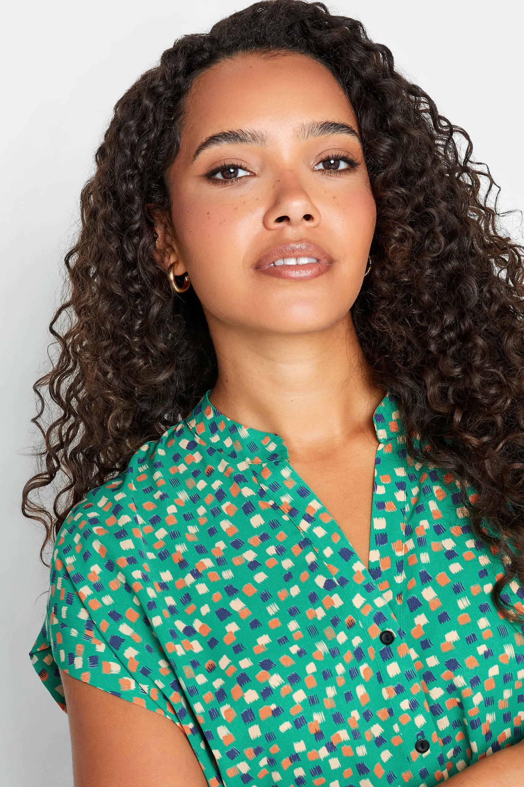 M&Co Womens Green Spot Print V-Neck Blouse>Women Short Sleeve Tops