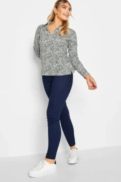 M&Co Womens Green Spot Print Collared Long Sleeve Cotton Top>Women T-Shirts