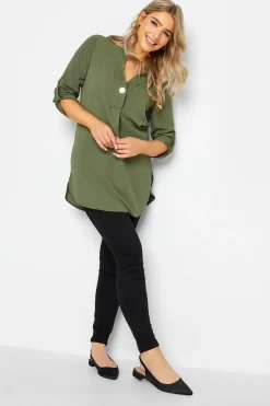 M&Co Womens Green Statement Button Tab Sleeve Shirt>Women Shirts