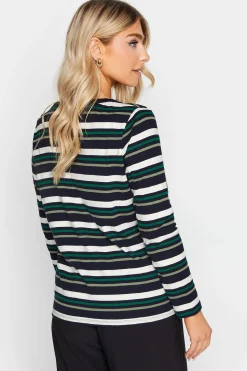 M&Co Womens Green Teal Stripe Cotton Blend Long Sleeve Top><noscript><img width=