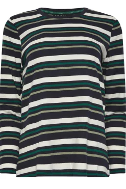 M&Co Womens Green Teal Stripe Cotton Blend Long Sleeve Top><noscript><img width=