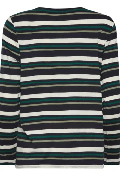 M&Co Womens Green Teal Stripe Cotton Blend Long Sleeve Top><noscript><img width=