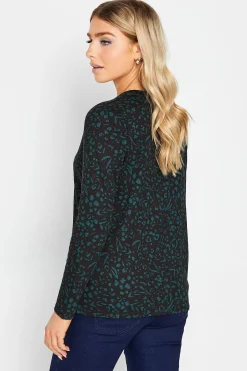 M&Co Womens Green Teal Animal Print Long Sleeve Cotton Top><noscript><img width=