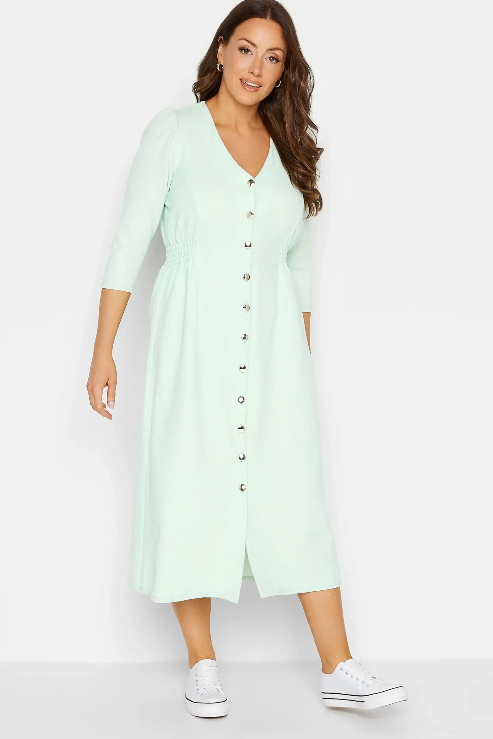 M&Co Womens Green Textured Button Through Dress>Women Wedding Guest Dresses