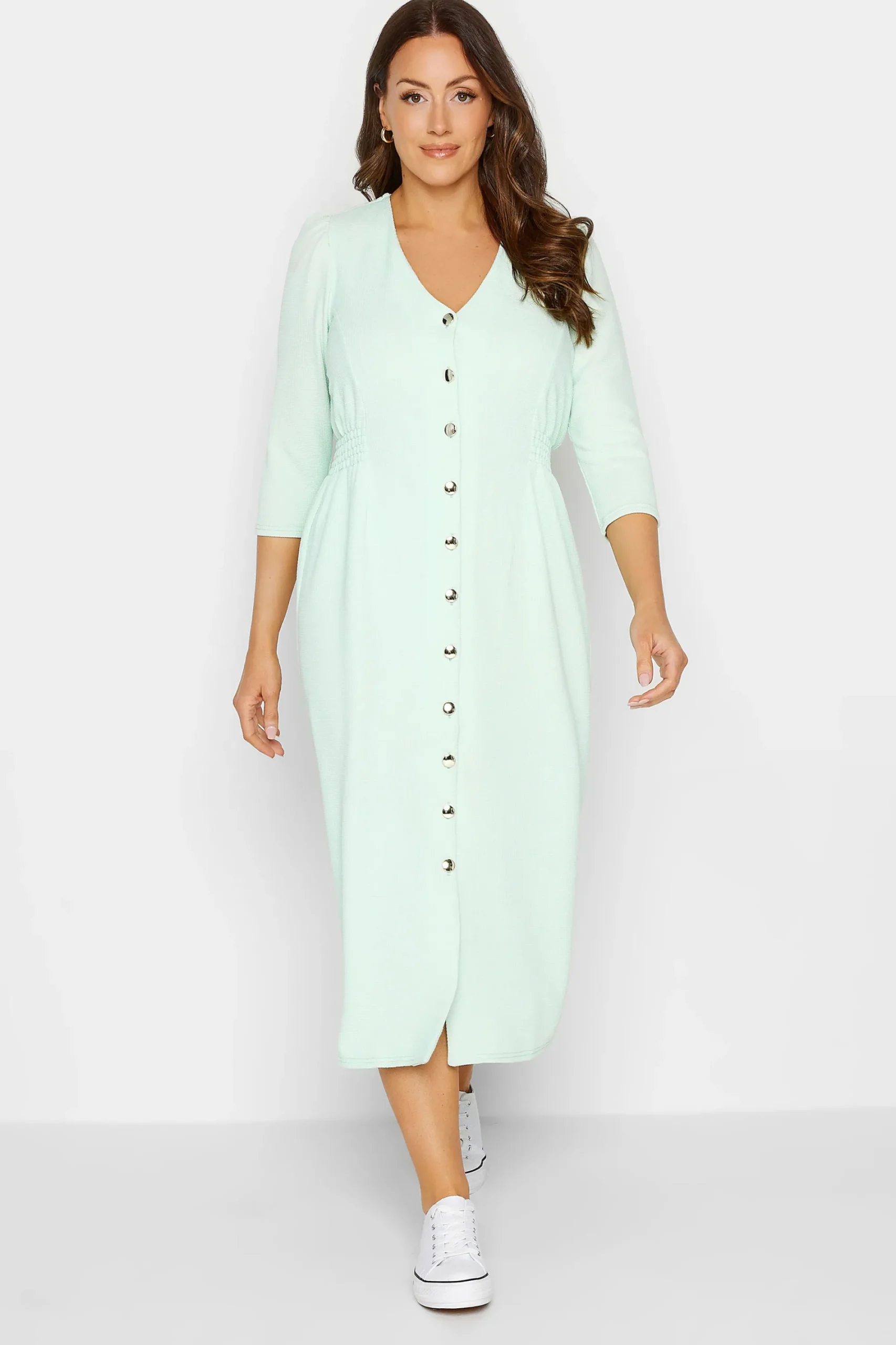 M&Co Womens Green Textured Button Through Dress>Women Wedding Guest Dresses
