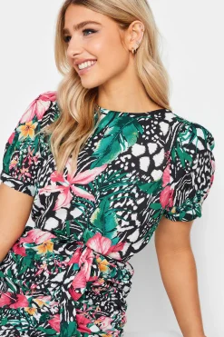 M&Co Womens Green Tropical Print Ruched Mini Dress><noscript><img width=