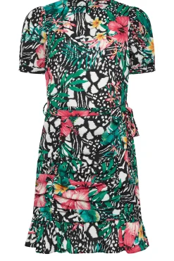 M&Co Womens Green Tropical Print Ruched Mini Dress><noscript><img width=