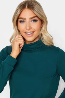 M&Co Womens Green Turtle Neck Long Sleeve Cotton Blend Top><noscript><img width=
