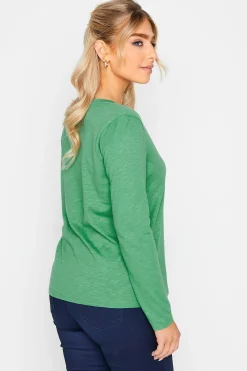 M&Co Womens Green V-Neck Long Sleeve Cotton T-Shirt><noscript><img width=