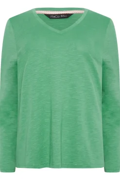 M&Co Womens Green V-Neck Long Sleeve Cotton T-Shirt><noscript><img width=