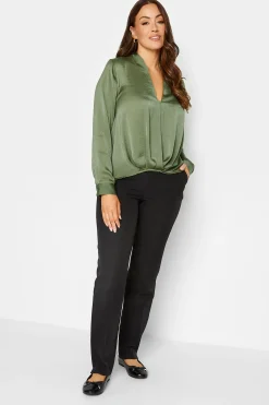 M&Co Womens Green Wrap Front Blouse>Women Long Sleeve Tops