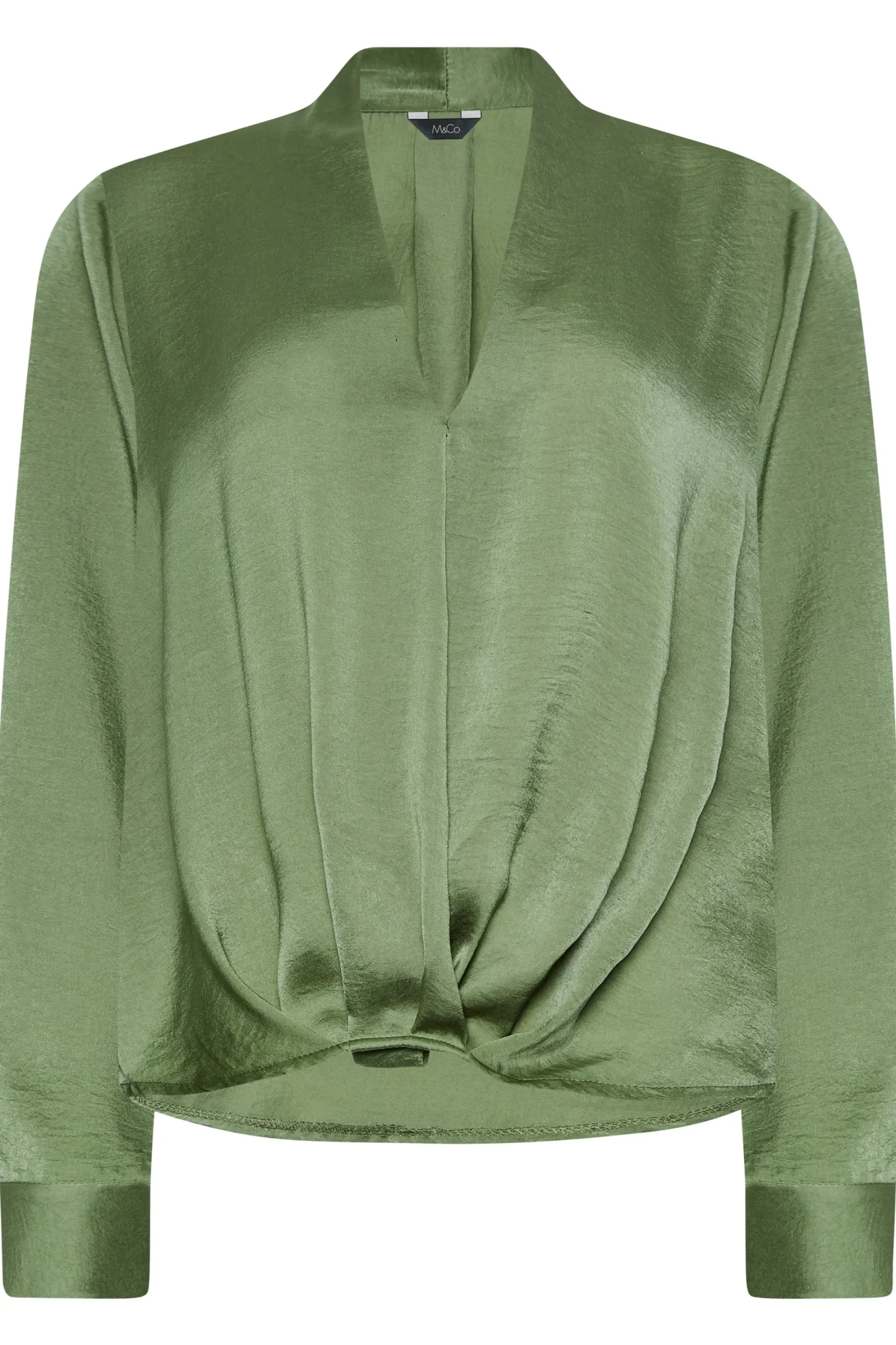 M&Co Womens Green Wrap Front Blouse>Women Long Sleeve Tops
