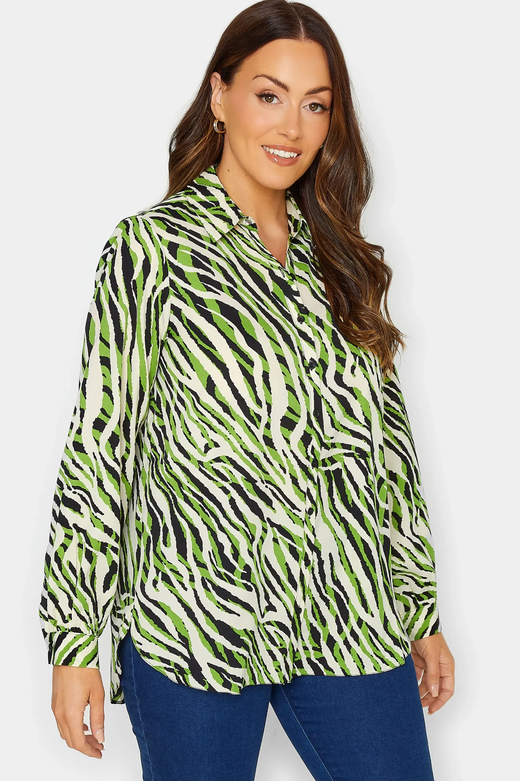 M&Co Womens Green Zebra Print Long Sleeve Shirt>Women Shirts