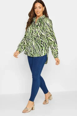 M&Co Womens Green Zebra Print Long Sleeve Shirt>Women Shirts
