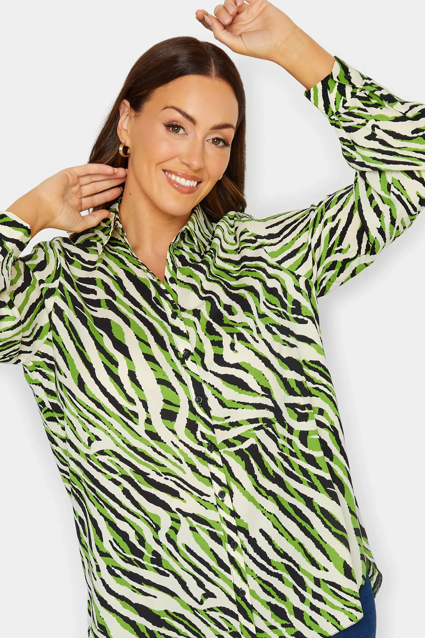 M&Co Womens Green Zebra Print Long Sleeve Shirt>Women Shirts