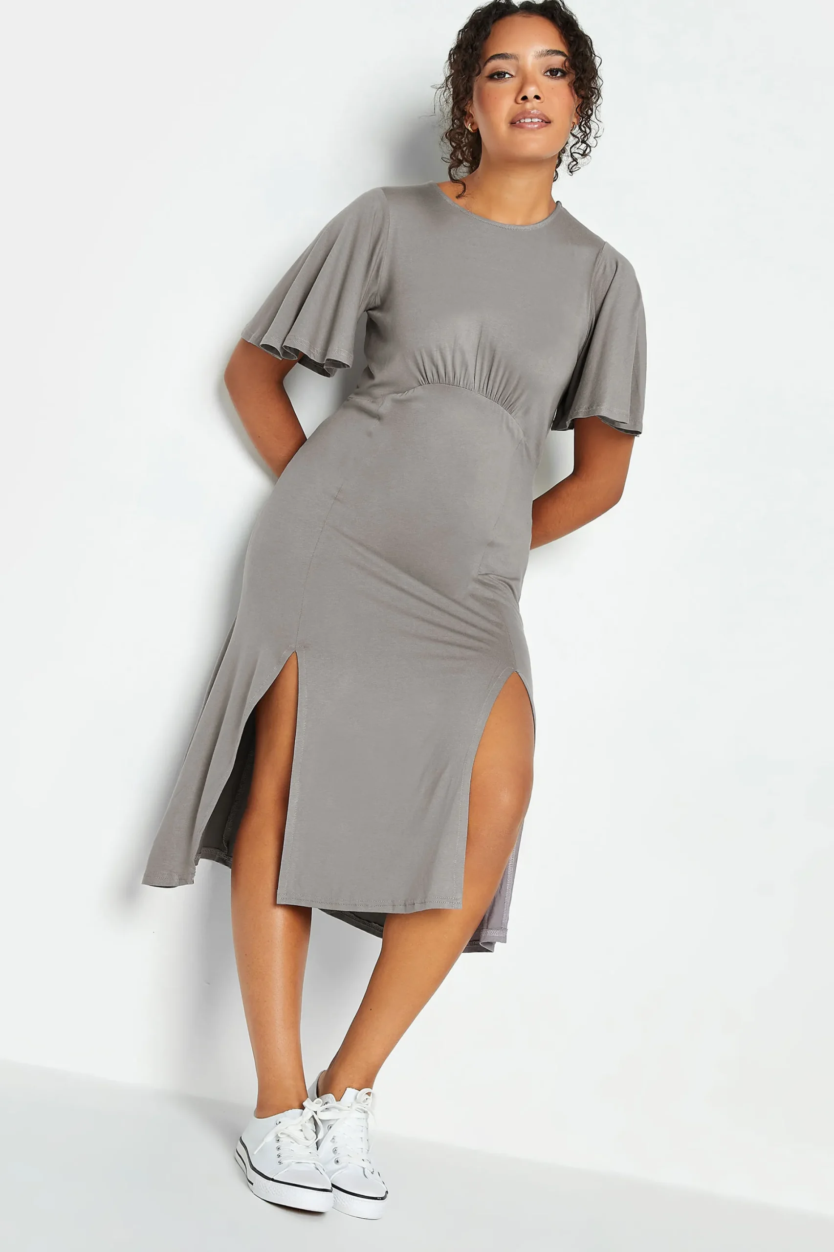 M&Co Womens Grey Angel Sleeve Split Hem Midi Dress>Women Midi Dresses