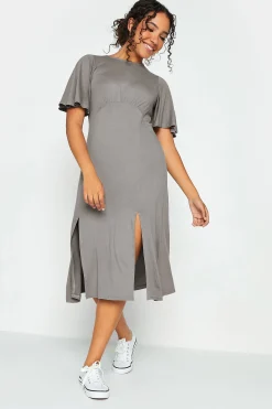 M&Co Womens Grey Angel Sleeve Split Hem Midi Dress>Women Midi Dresses
