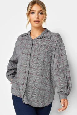 M&Co Womens Grey Check Half Placket Shirt>Women Shirts