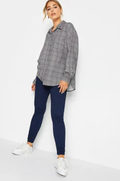 M&Co Womens Grey Check Half Placket Shirt>Women Shirts