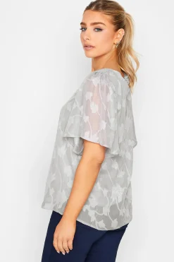 M&Co Womens Grey Floral Shimmer Angel Sleeve Blouse><noscript><img width=