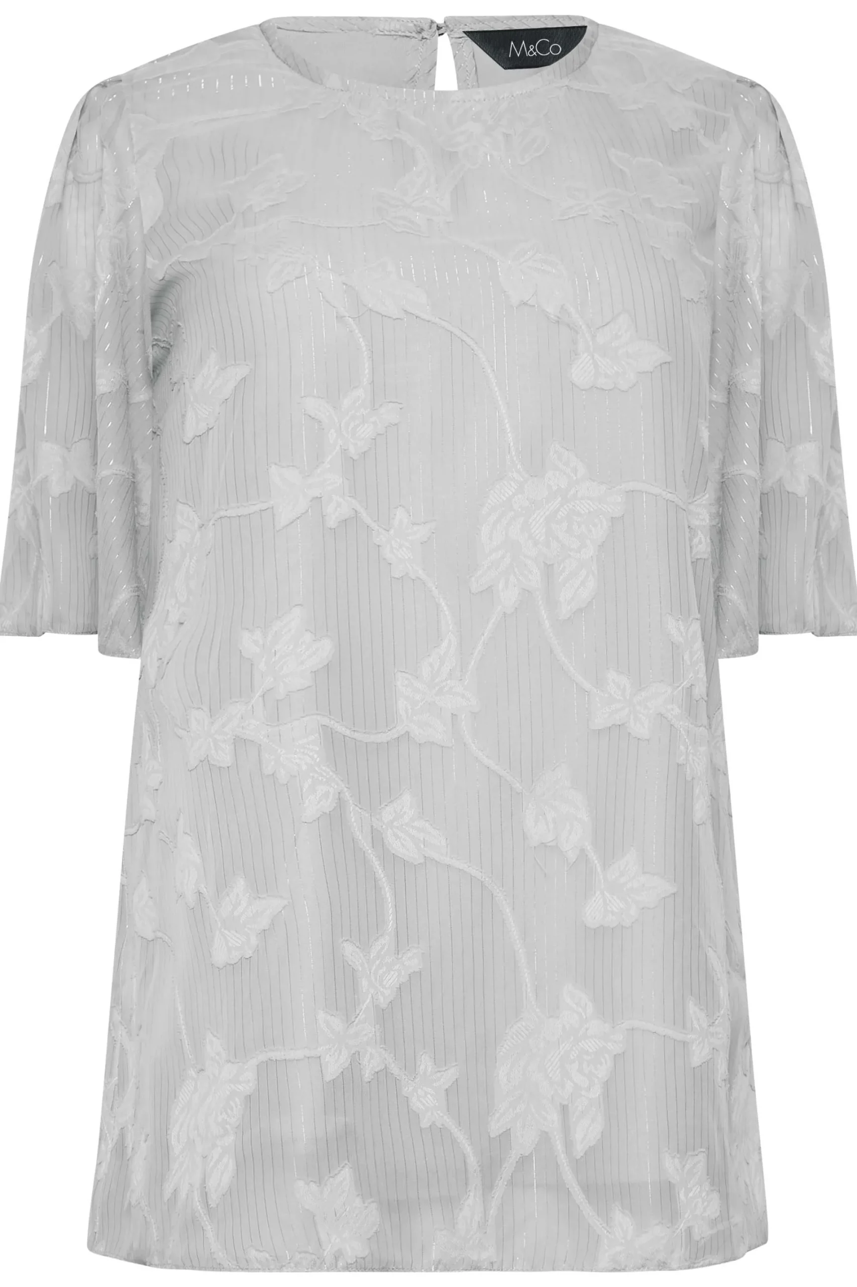 M&Co Womens Grey Floral Shimmer Angel Sleeve Blouse>Women Blouses