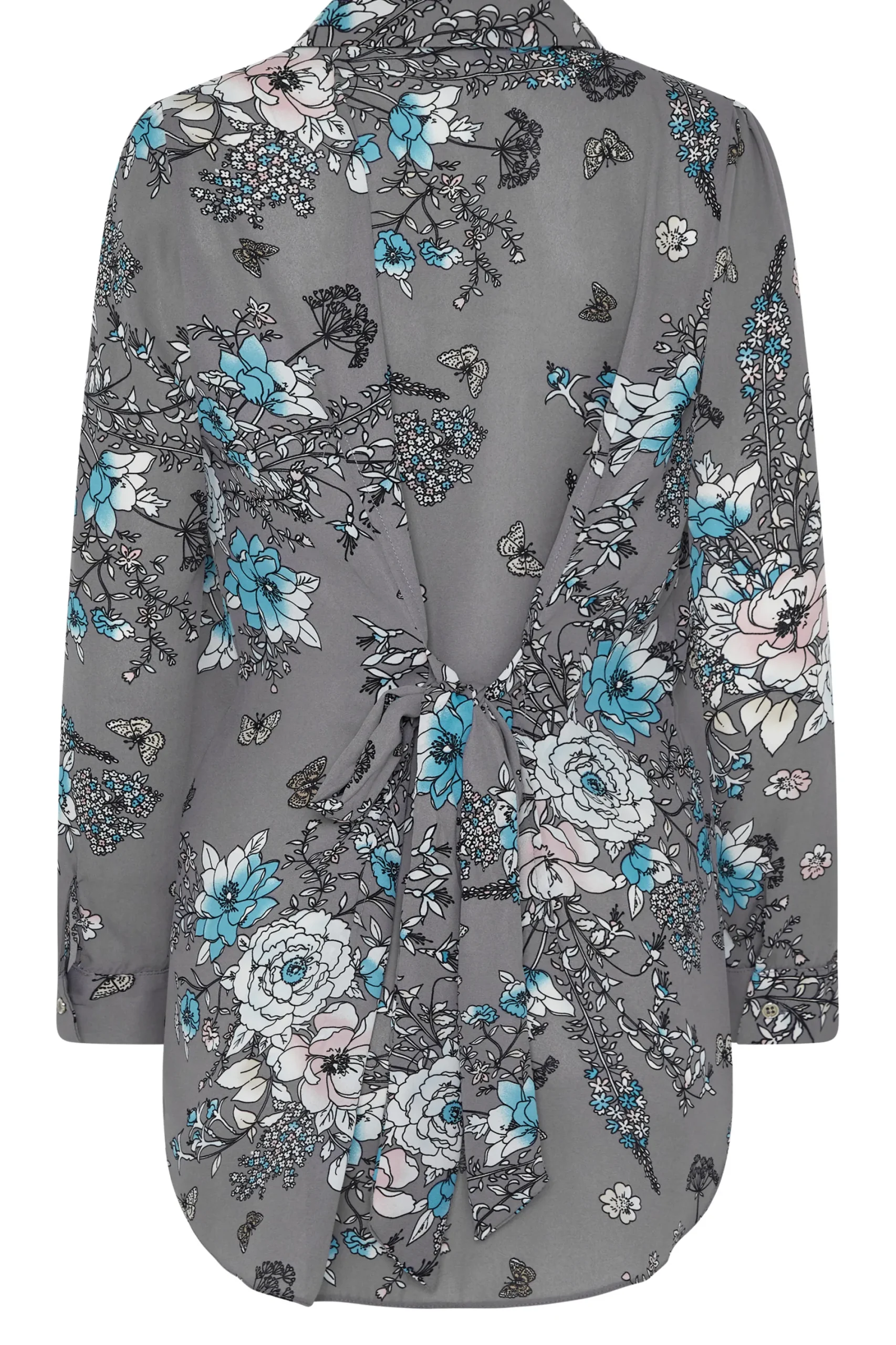 M&Co Womens Grey Floral Print Tie Shirt>Women Shirts