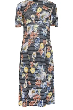 M&Co Womens Grey Floral Stripe Angel Sleeve Split Hem Midi Dress><noscript><img width=