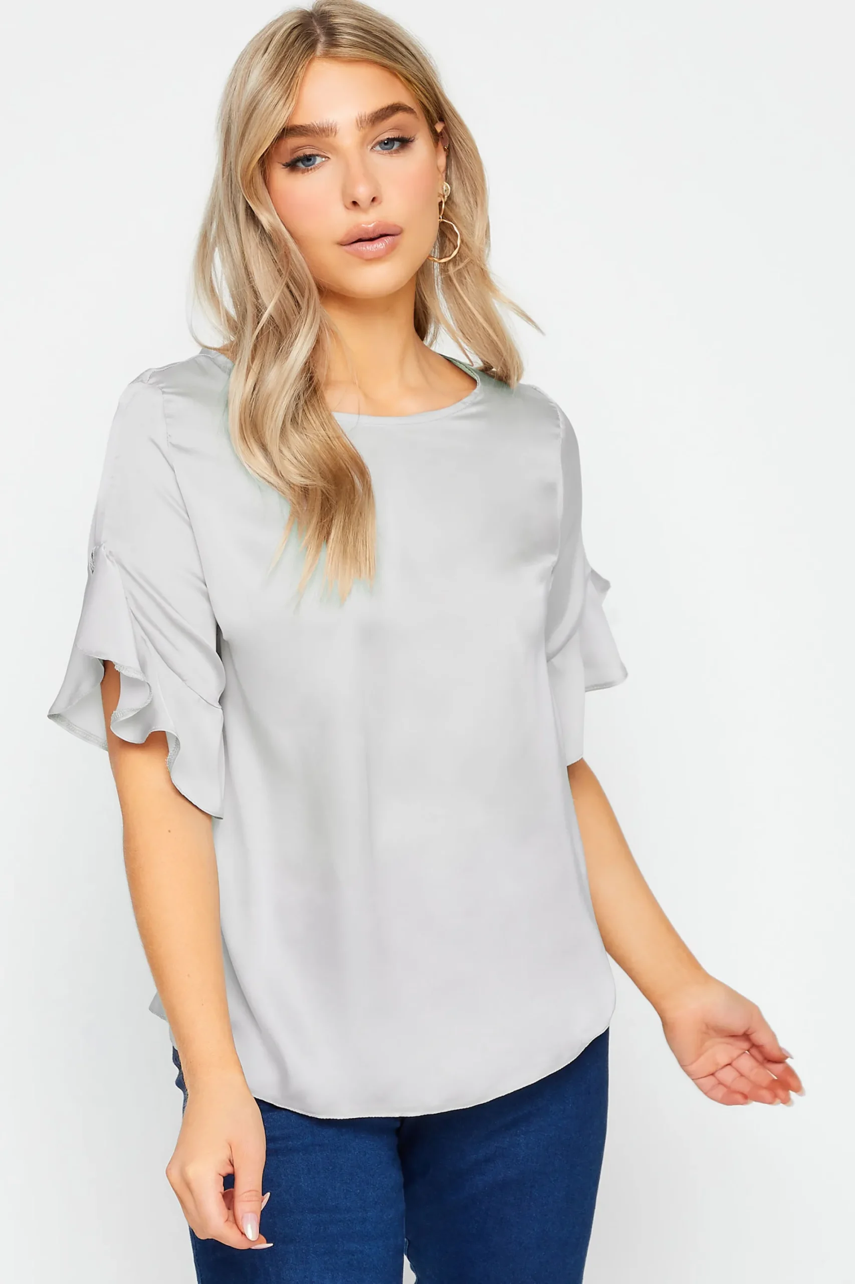 M&Co Womens Grey Frill Sleeve Blouse>Women Short Sleeve Tops