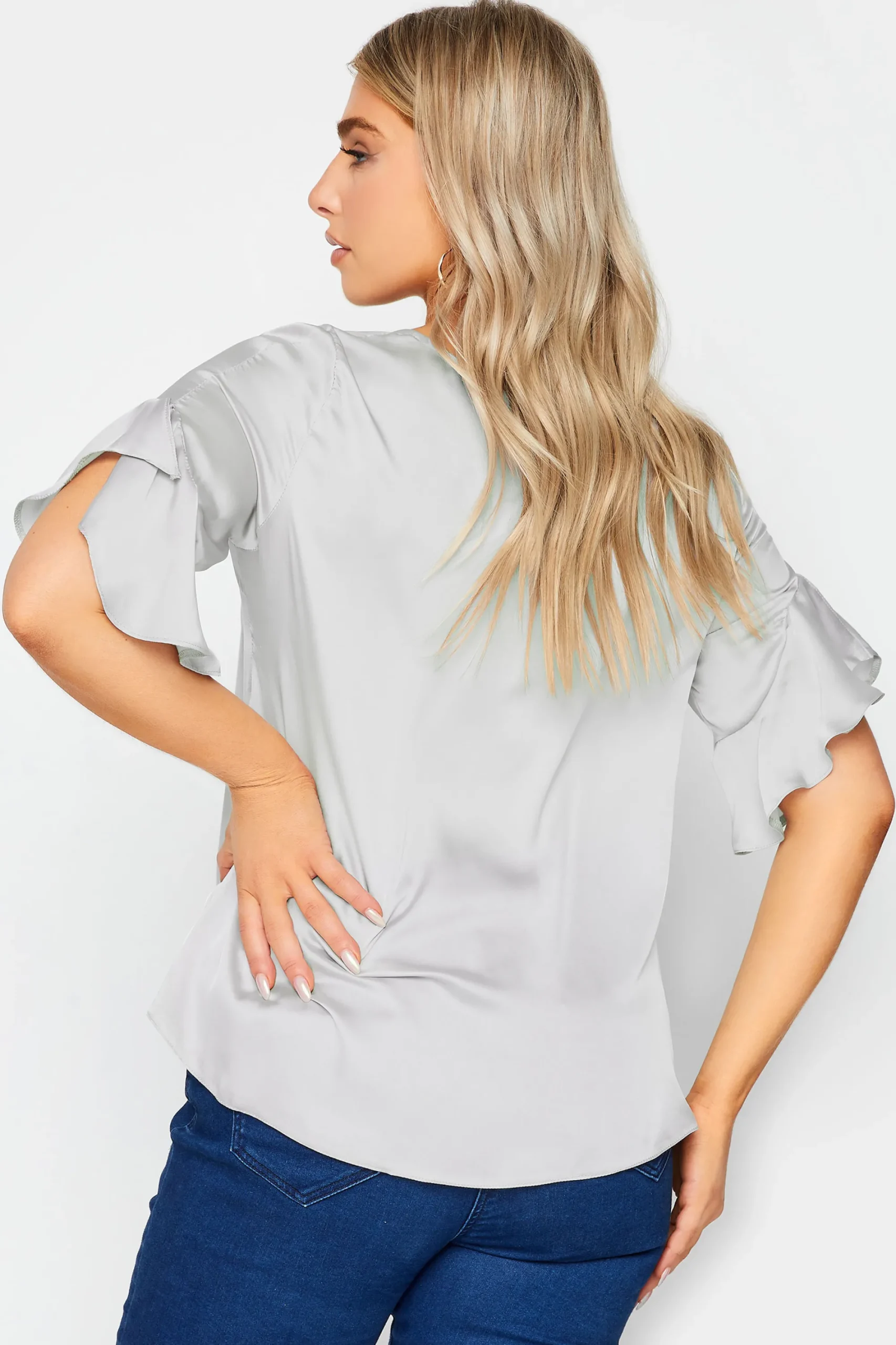 M&Co Womens Grey Frill Sleeve Blouse>Women Short Sleeve Tops
