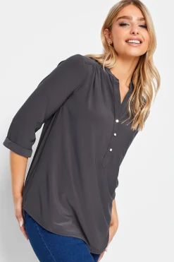 M&Co Womens Grey Half Placket Jersey Shirt>Women Shirts