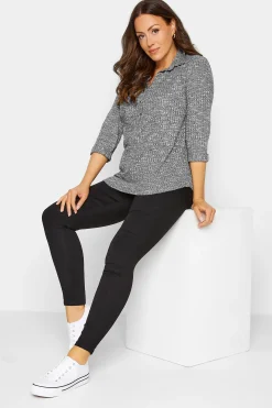 M&Co Womens Grey Marl Half Placket Jersey Shirt><noscript><img width=