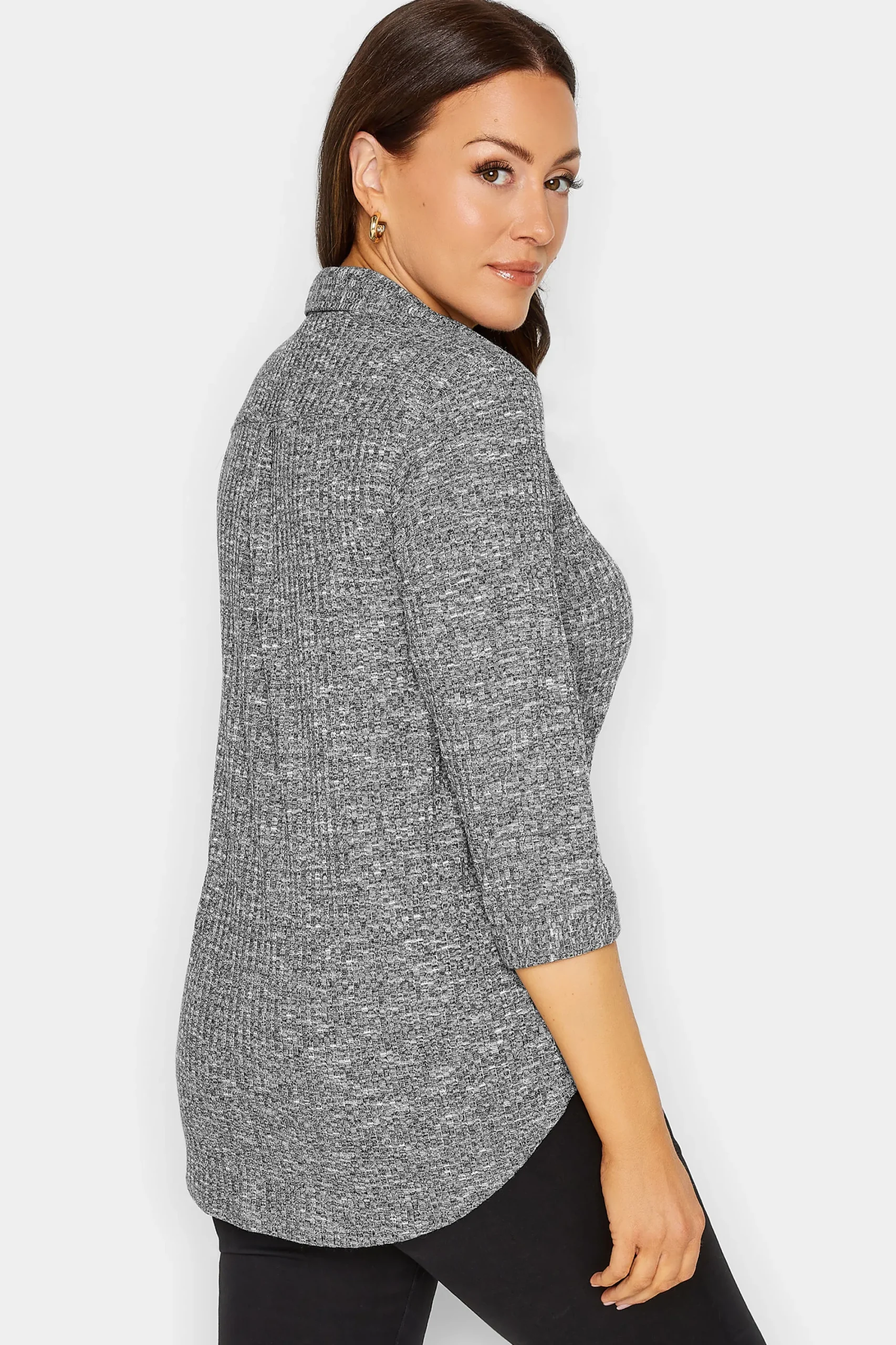 M&Co Womens Grey Marl Half Placket Jersey Shirt>Women Shirts