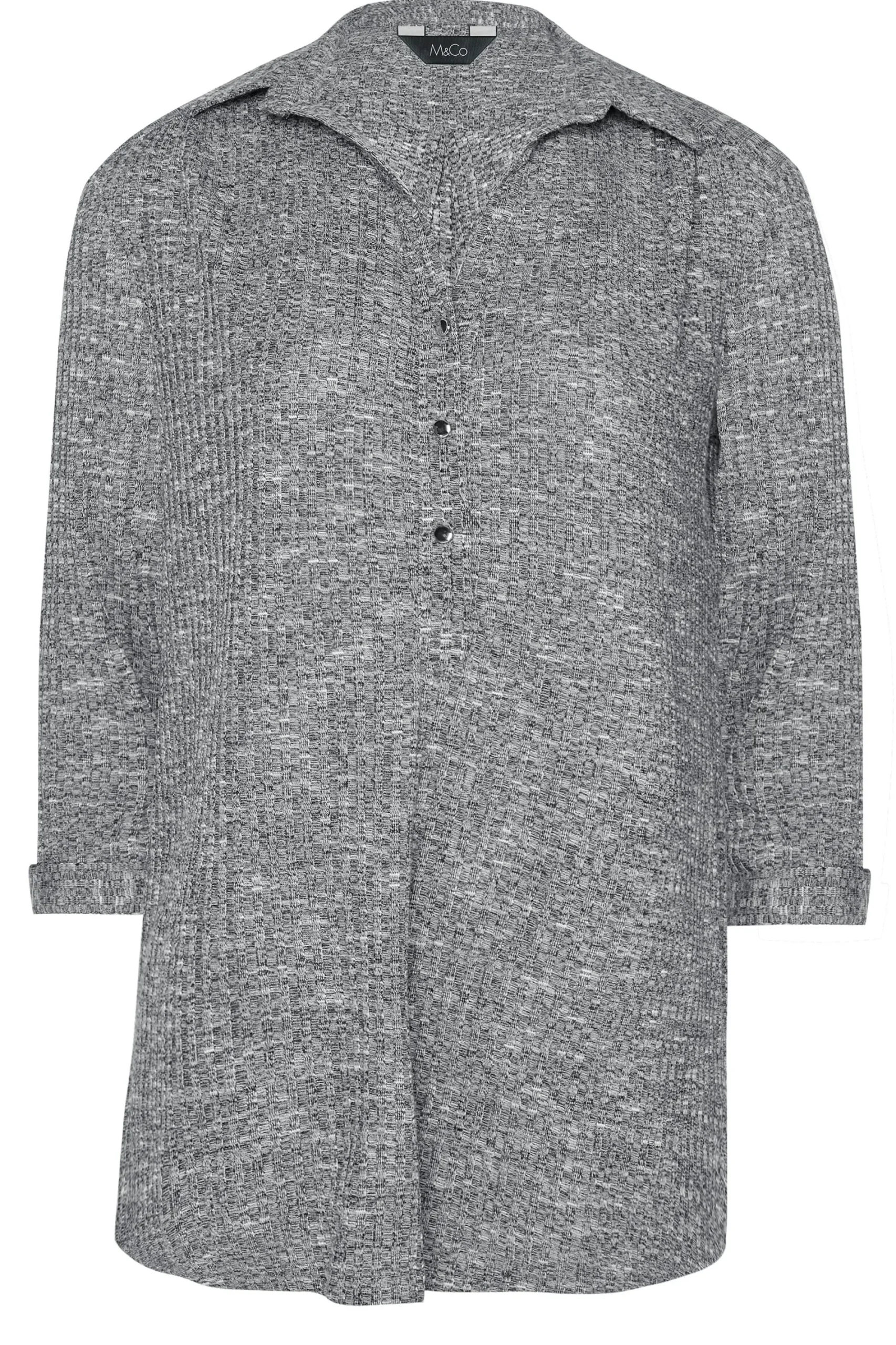 M&Co Womens Grey Marl Half Placket Jersey Shirt>Women Shirts