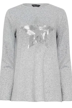 M&Co Womens Grey Sequin Star Soft Touch Jumper>Women Long Sleeve Tops